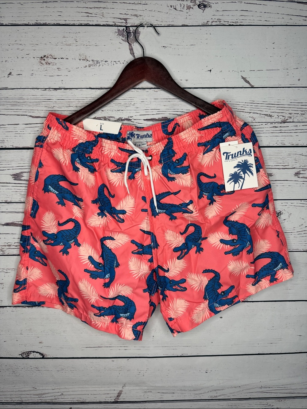 NWT Trunks Surf & Swim Co. Pink Alligator Print Swim Trunks Size Large